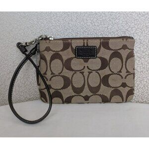 Vintage Coach Signature Wristlet Silver Khaki Brown Mahogany Front Small Patch
